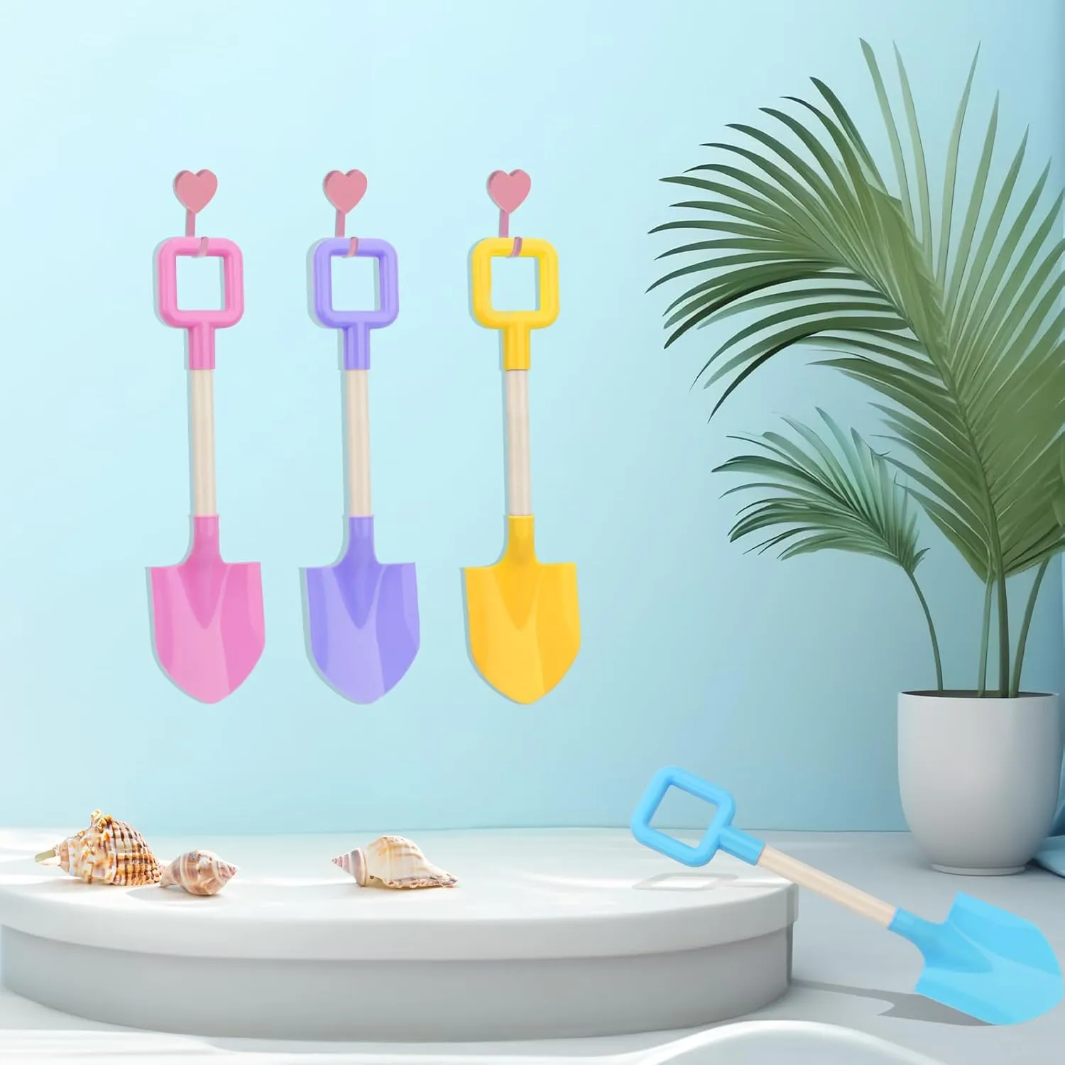 Mototo 8 Pack 16 Inch Beach Shovels Large Beach Spades Multicolor Sand Shovels with Wooden Handle Plastic Shovel for Digging Beach Sandbox Snow Garden Toys Set for Kids Adults (8 Pack, Light Series)
