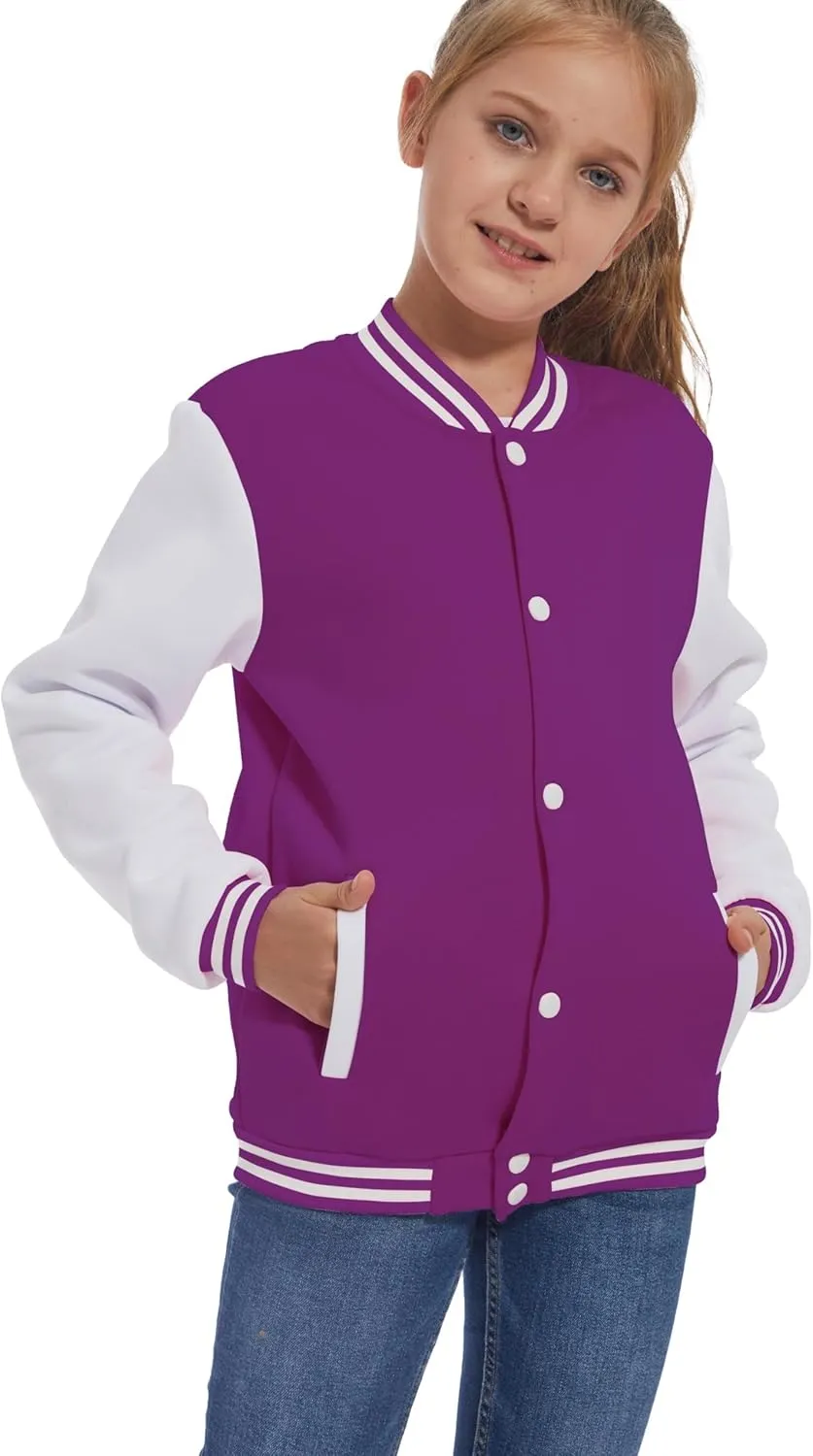 Mowbeat Kids Baseball Jacket Girls Bomber Jackets Boys Varsity Coats Top for Girl Sports Track Outerwear