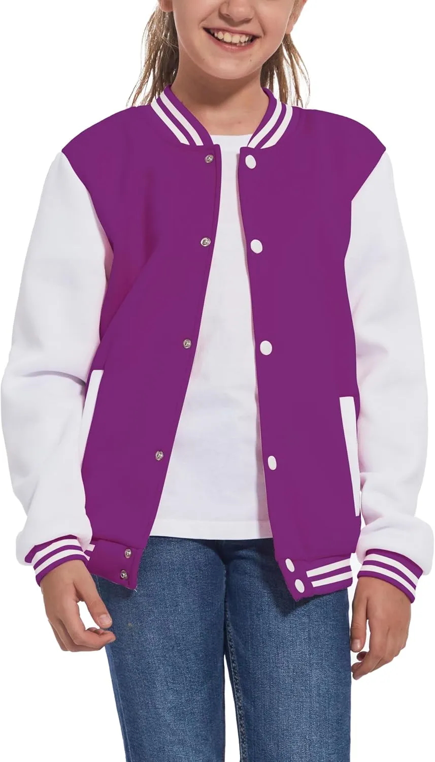 Mowbeat Kids Baseball Jacket Girls Bomber Jackets Boys Varsity Coats Top for Girl Sports Track Outerwear