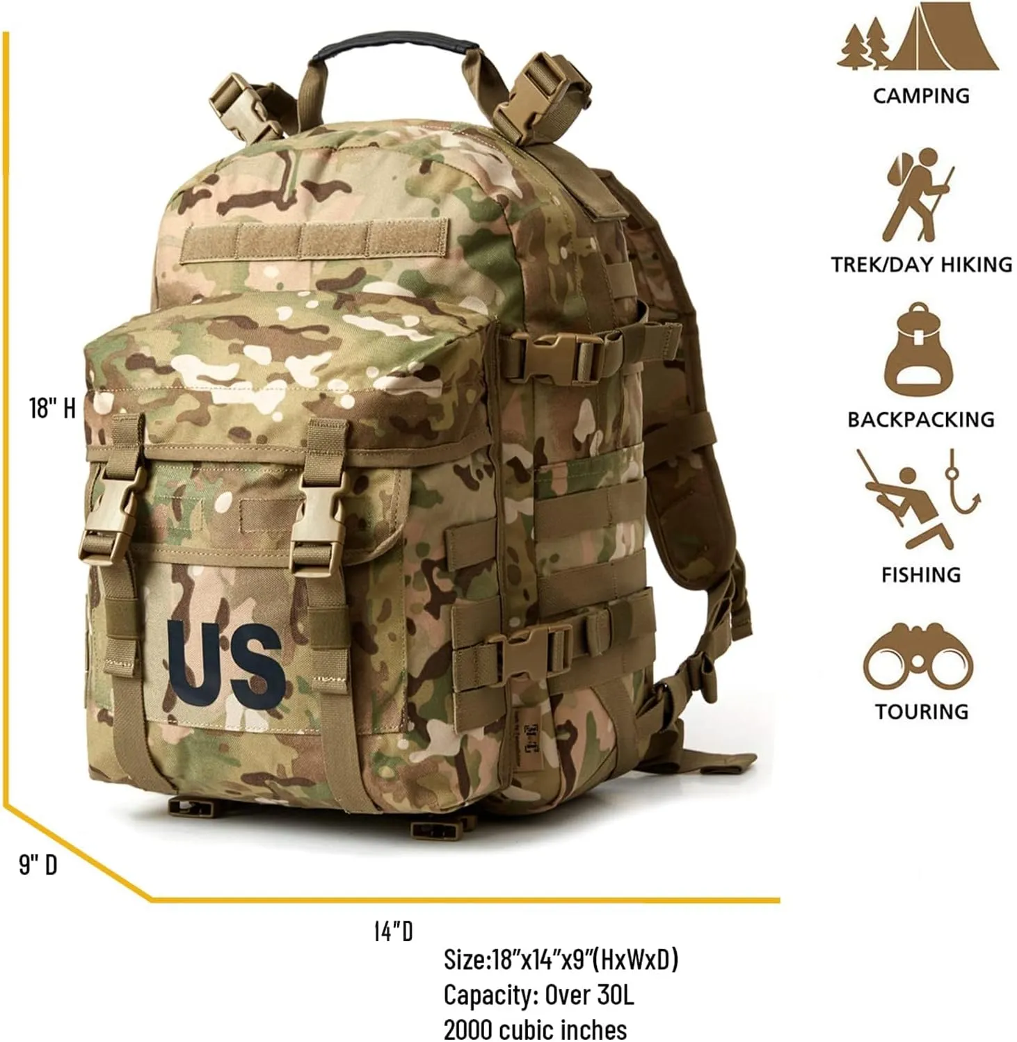 MT Military Army MOLLE 2 Tactical Assault Backpack, Rifleman 3 Day Pack, Medium Rucksack