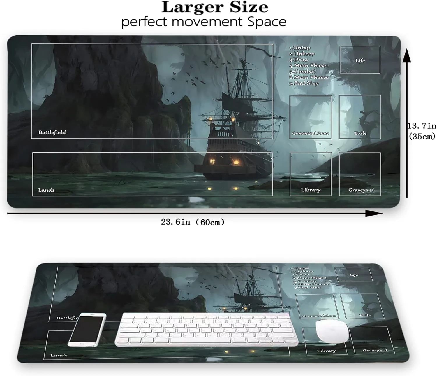 MTG Playmat, Game Play Mat for MTG TCG 24 x 14 inches Trading Card Inked Game Playmats with Storage Bag Smooth Rubber Surface Battle Game