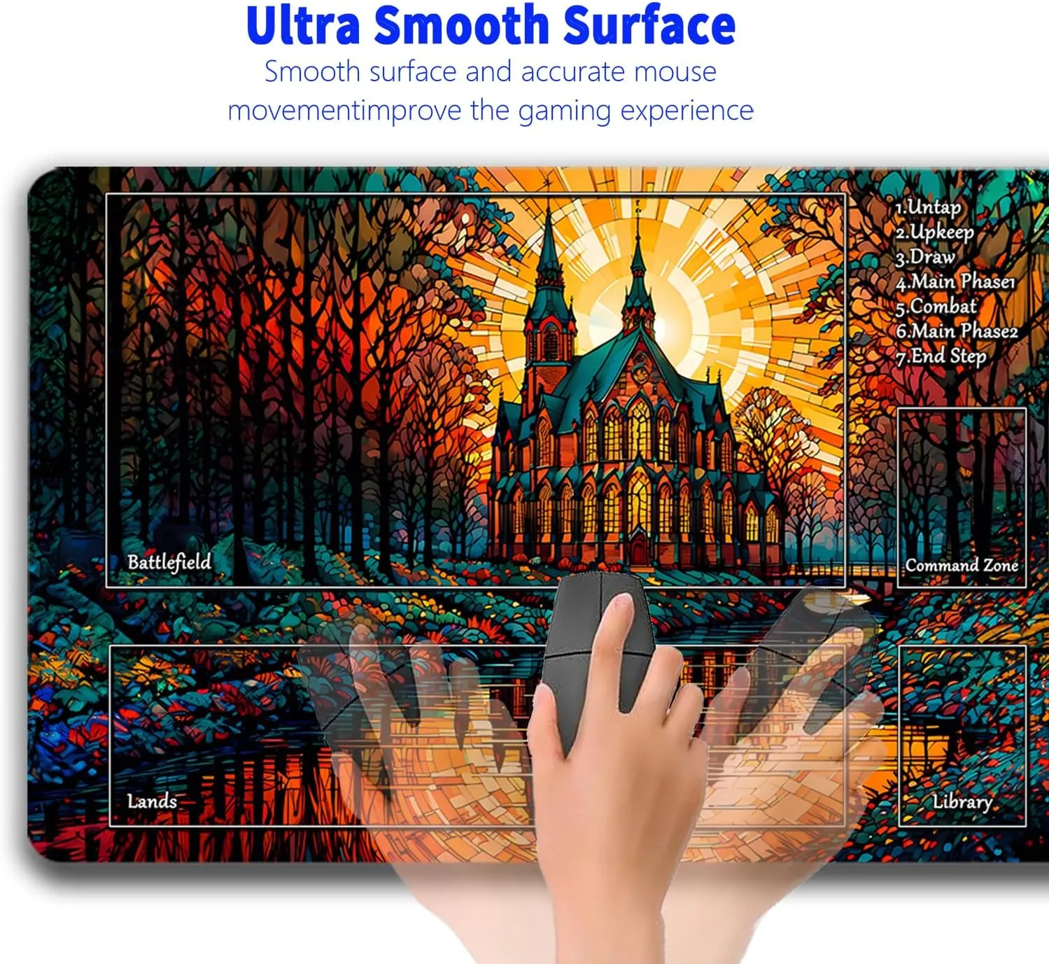 MTG Playmat, Game Play Mat for MTG TCG 24 x 14 inches Trading Card Inked Game Playmats with Storage Bag Smooth Rubber Surface Battle Game