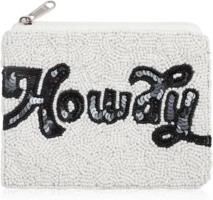 Multifunction Cute Print Travel Cosmetic Pouch Bag - Bridesmaid Organizer Wristlet Purse Inspirational Quote/Skull/Pineapple (Beaded Coin Pouch - Howdy White)