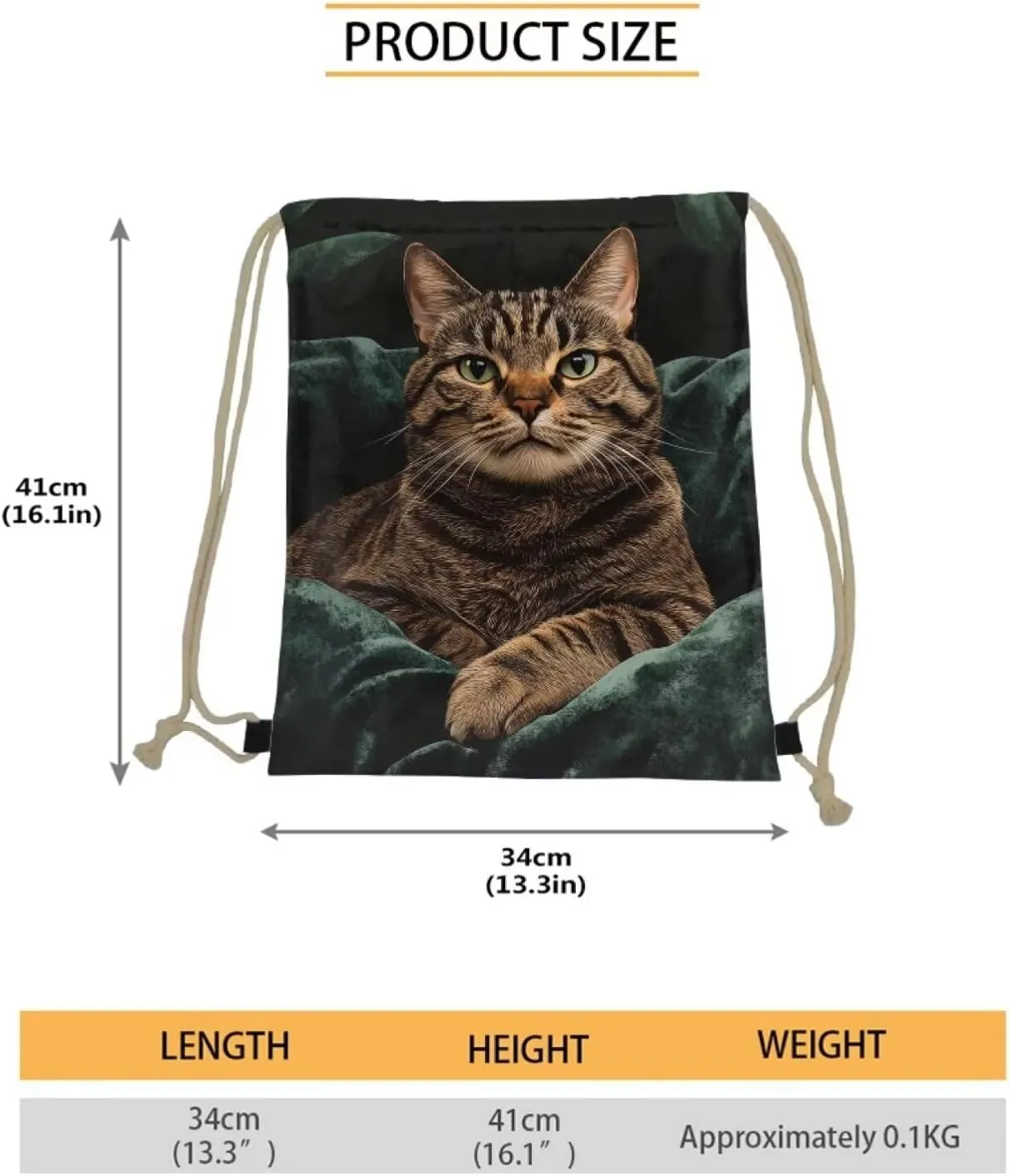 Mumeson Cat Print Drawstring Backpack Kids Girls School Shoulder Sport Sackpack Women’s String Bag for Cat’s Lover