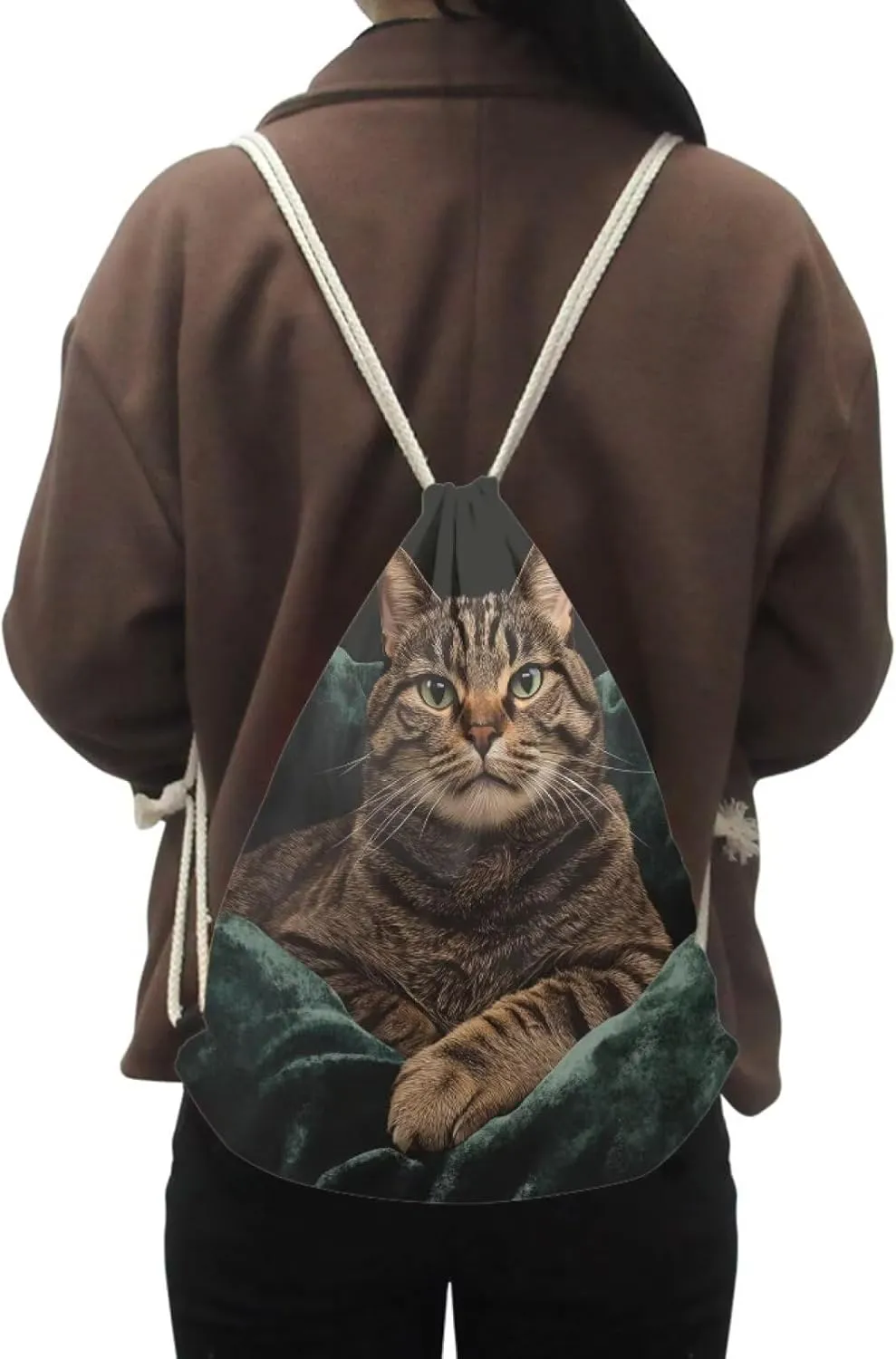 Mumeson Cat Print Drawstring Backpack Kids Girls School Shoulder Sport Sackpack Women’s String Bag for Cat’s Lover