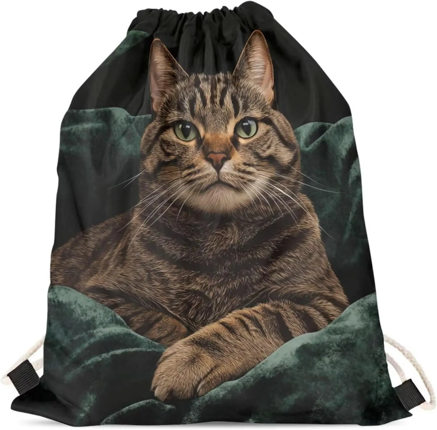 Mumeson Cat Print Drawstring Backpack Kids Girls School Shoulder Sport Sackpack Women’s String Bag for Cat’s Lover