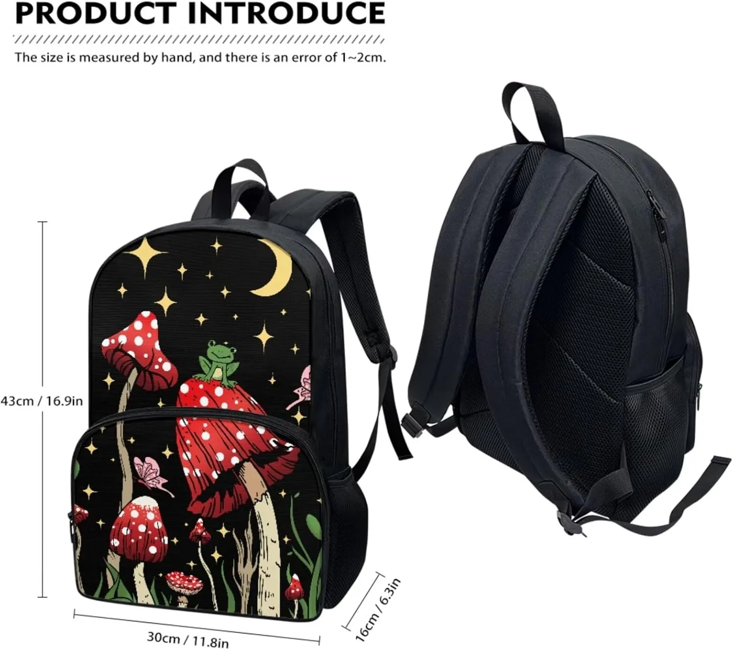 Mushroom Kids Backpack 8-10 Years Old Trendy School Bag for Elementary Boys Girls 5 Grade 3Pcs Daypack with Lunch Bag Pencil Case for School & Travel