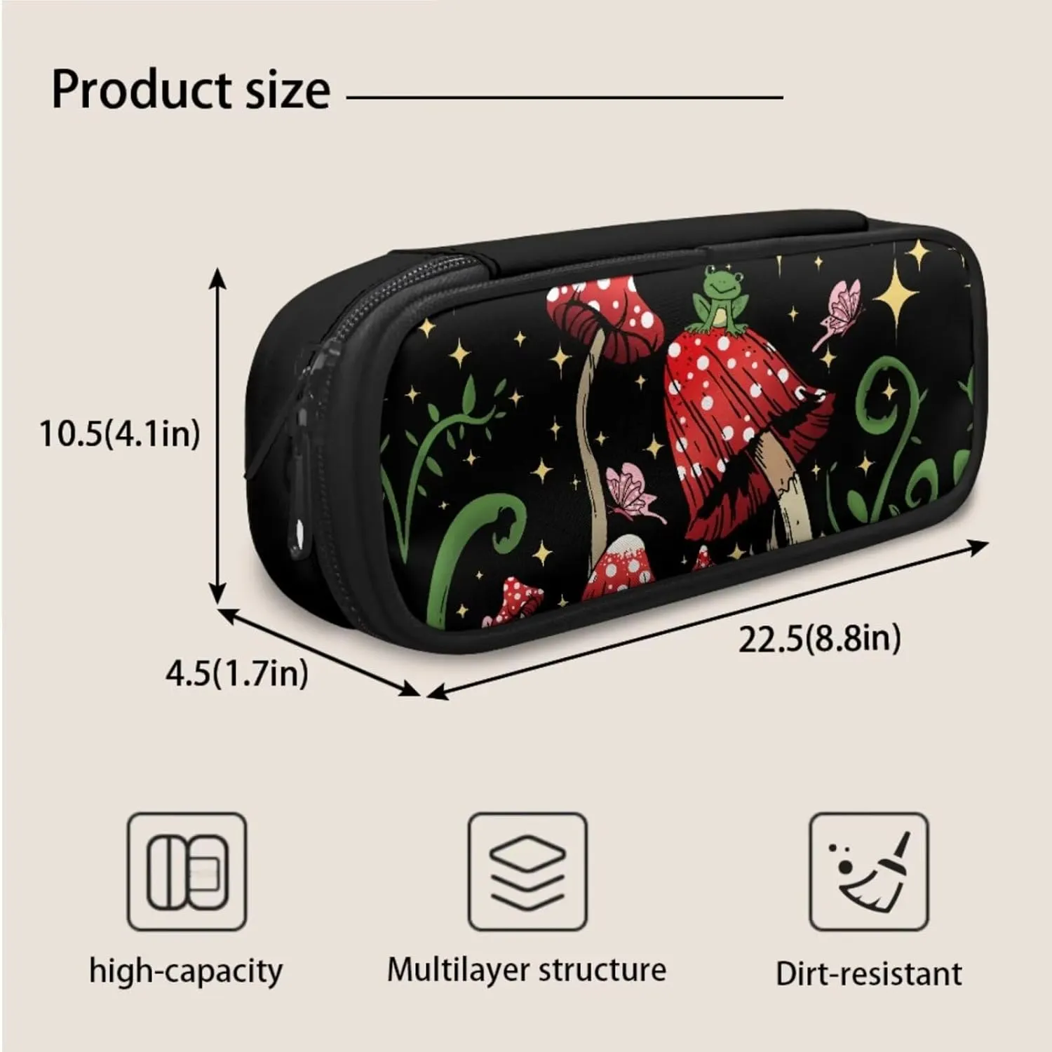 Mushroom Kids Backpack 8-10 Years Old Trendy School Bag for Elementary Boys Girls 5 Grade 3Pcs Daypack with Lunch Bag Pencil Case for School & Travel