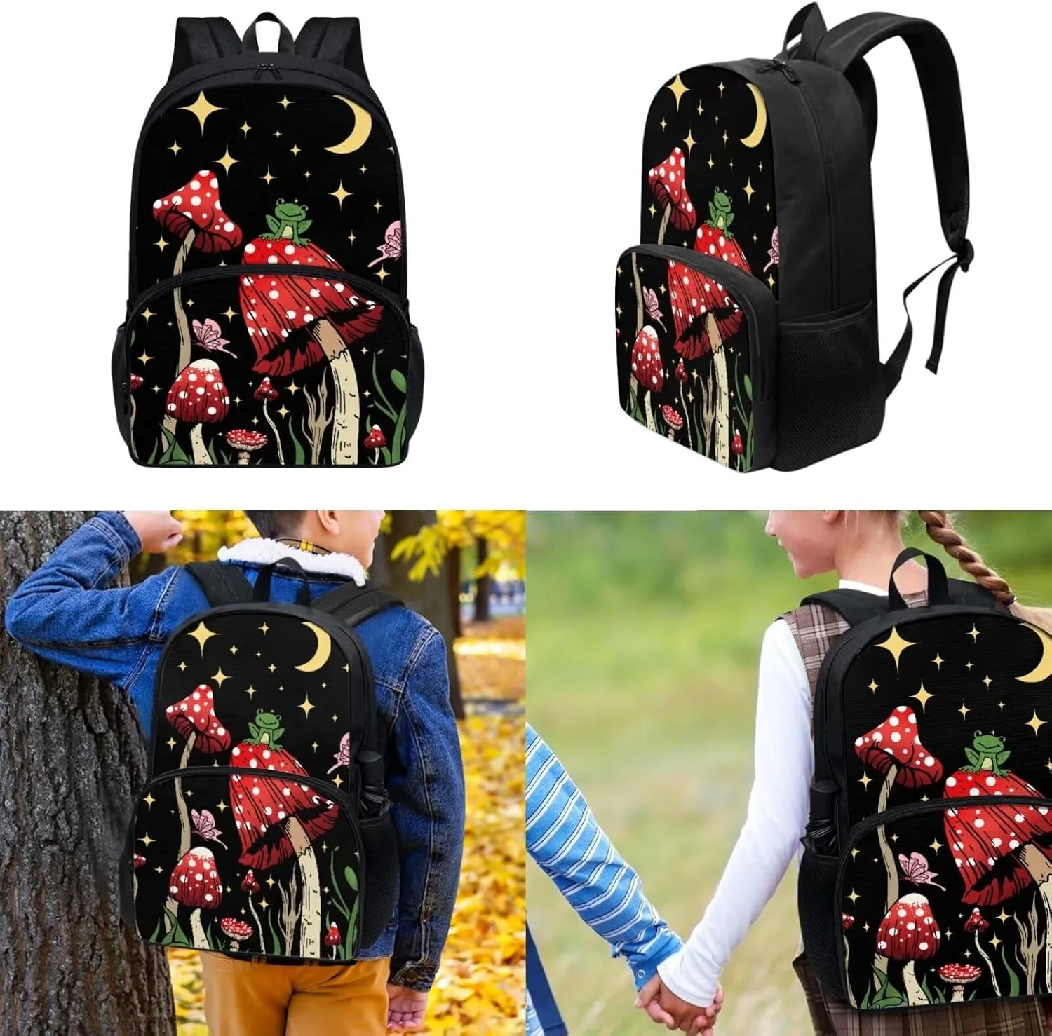 Mushroom Kids Backpack 8-10 Years Old Trendy School Bag for Elementary Boys Girls 5 Grade 3Pcs Daypack with Lunch Bag Pencil Case for School & Travel