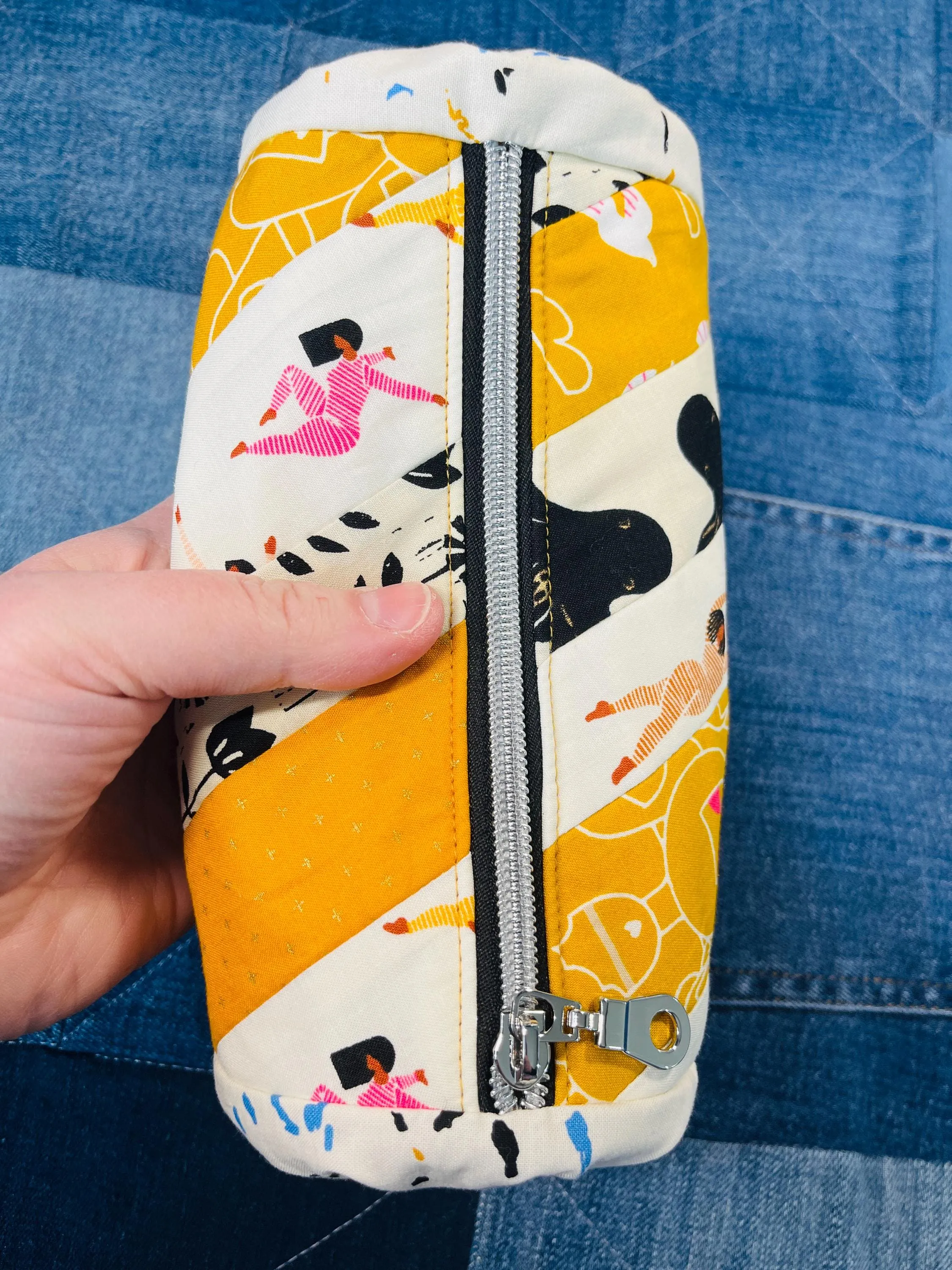 Mustard Cream Twirled Ends Patchwork Zip Pouch