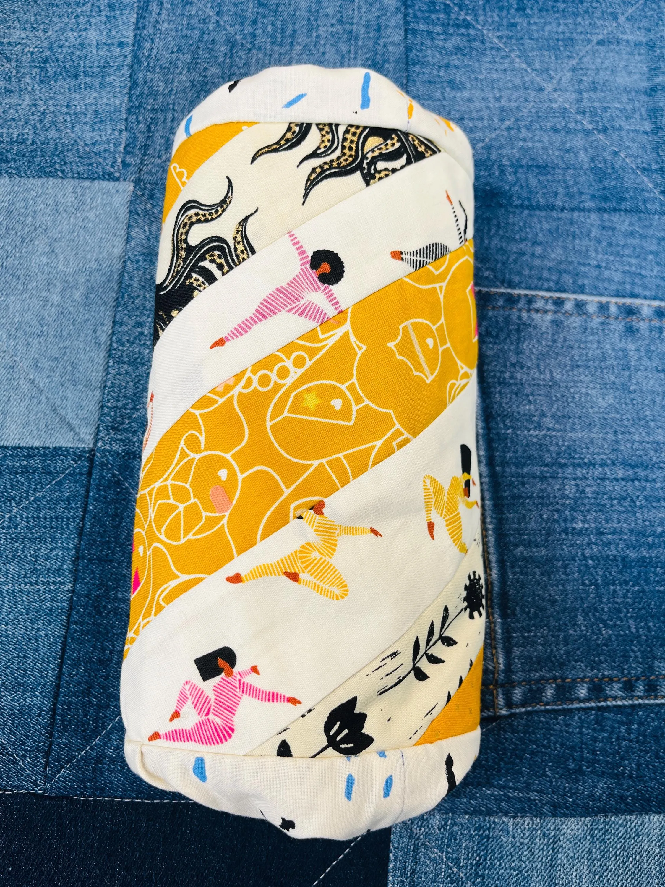 Mustard Cream Twirled Ends Patchwork Zip Pouch