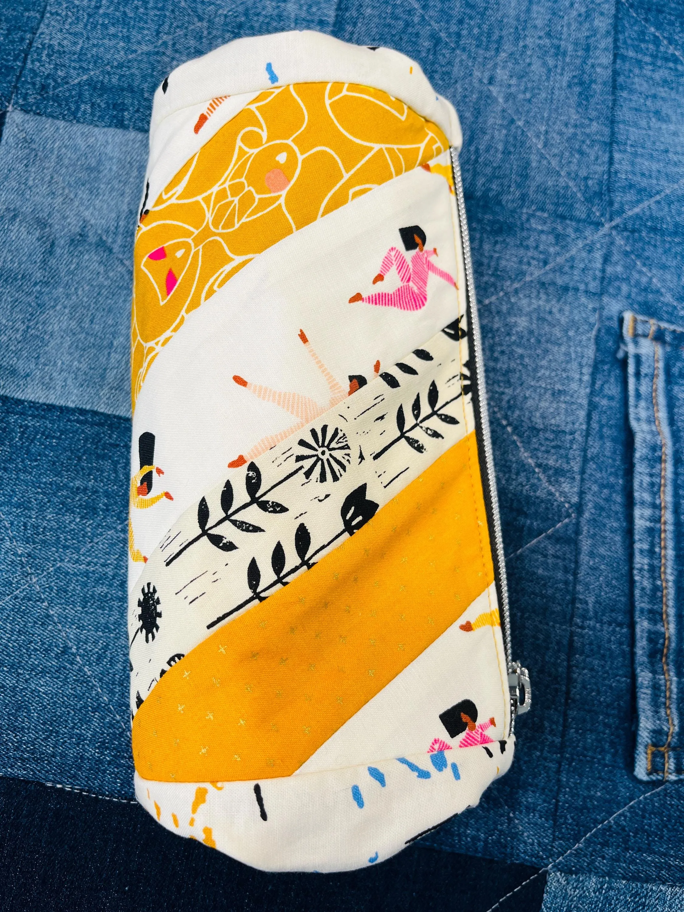 Mustard Cream Twirled Ends Patchwork Zip Pouch