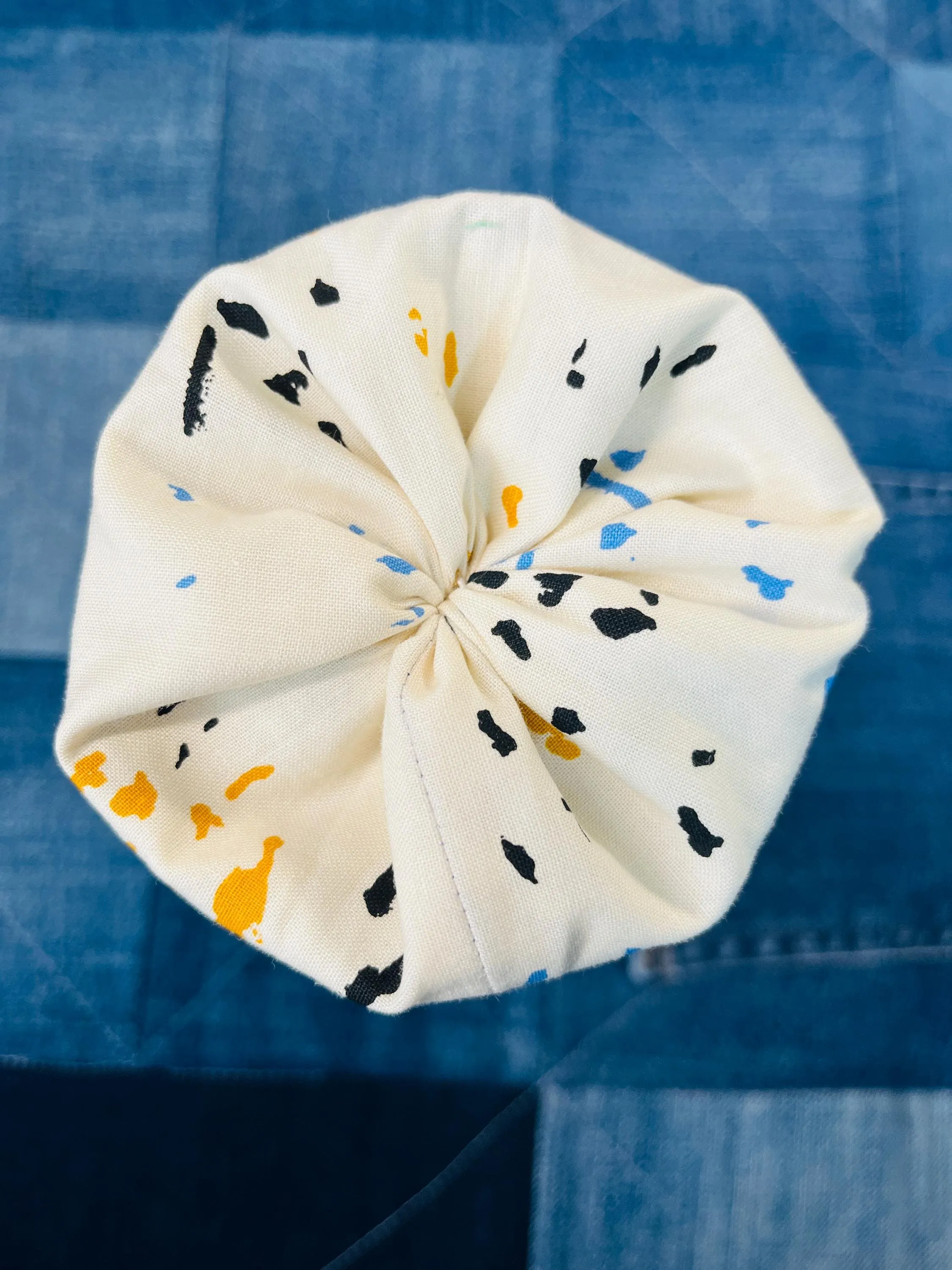 Mustard Cream Twirled Ends Patchwork Zip Pouch
