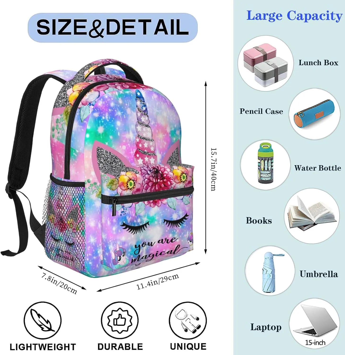 NASIAN Backpack for Girls Kids, Adjustable Strap Waterproof 16 inch Girls Backpack School BookBag Outdoor Daypack