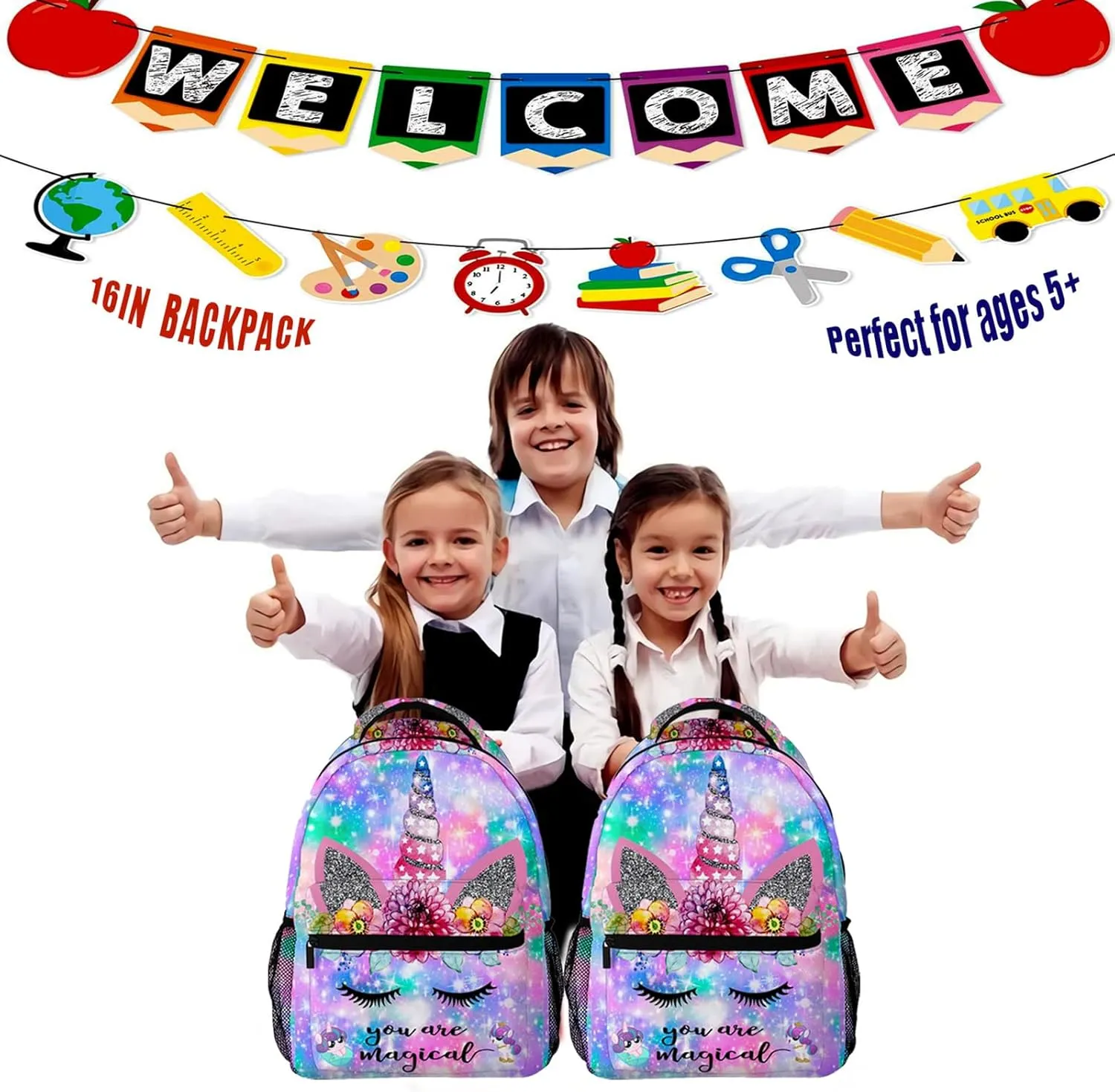 NASIAN Backpack for Girls Kids, Adjustable Strap Waterproof 16 inch Girls Backpack School BookBag Outdoor Daypack