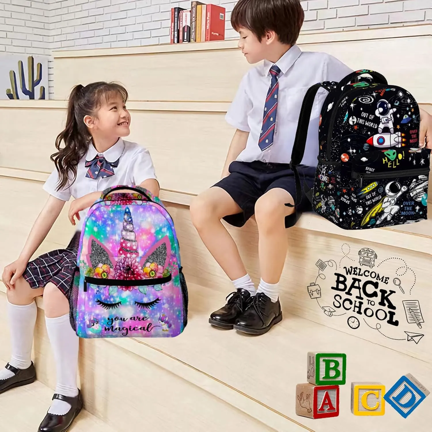 NASIAN Backpack for Girls Kids, Adjustable Strap Waterproof 16 inch Girls Backpack School BookBag Outdoor Daypack