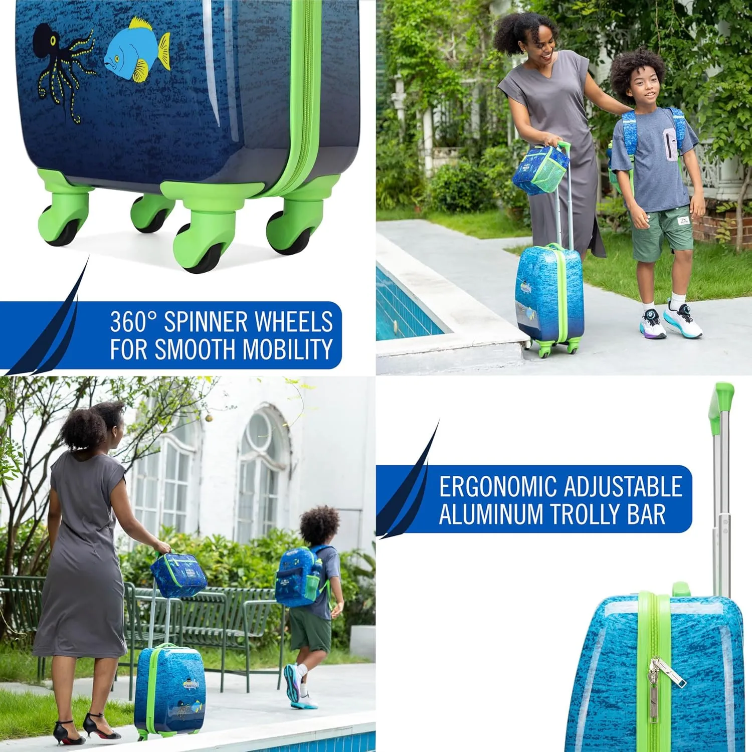 NAUTICA Kids Luggage - 18" Airline Approved Rolling Hardside Upright Carry-on Suitcase Set with Wheels (Submarine Journey | 5pc School Set)