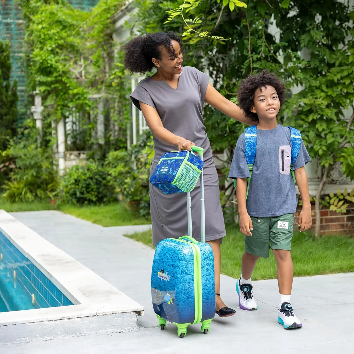 NAUTICA Kids Luggage - 18" Airline Approved Rolling Hardside Upright Carry-on Suitcase Set with Wheels (Submarine Journey | 5pc School Set)
