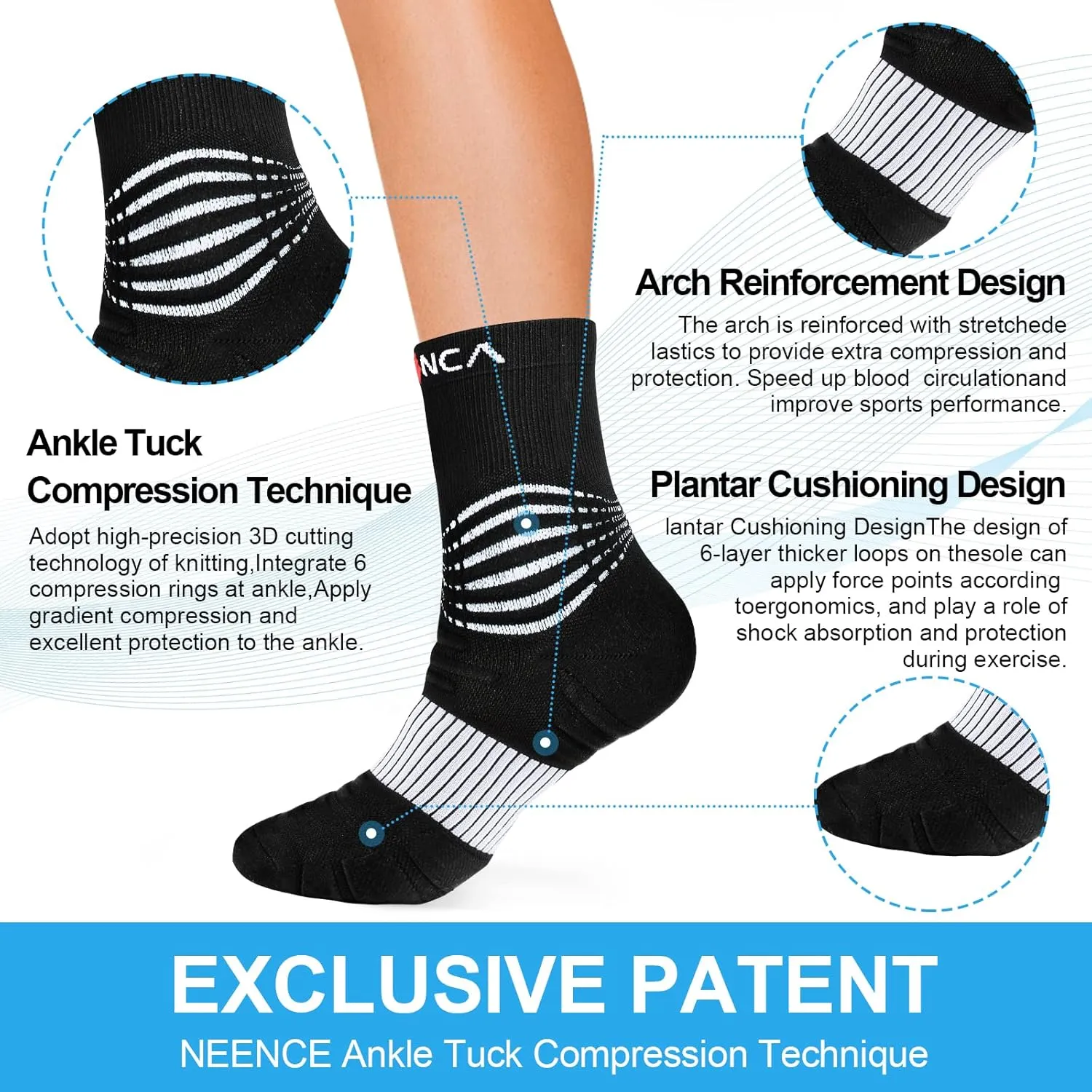 NEENCA Medical Compression Socks—2 Pairs, Ankle Socks for Injury Recovery, Pain Relief, Swelling, Sport Protection 20-30 mmHg
