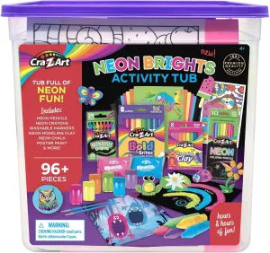 Neon Brights Activity Tub, Multi-Color Drawing Set With Over 96 Pieces For Ages 4 And Up - Great For Gifting For Birthdays And Holidays, Great For Day Cares, Home School, Scout Meetings, Or Vacations!