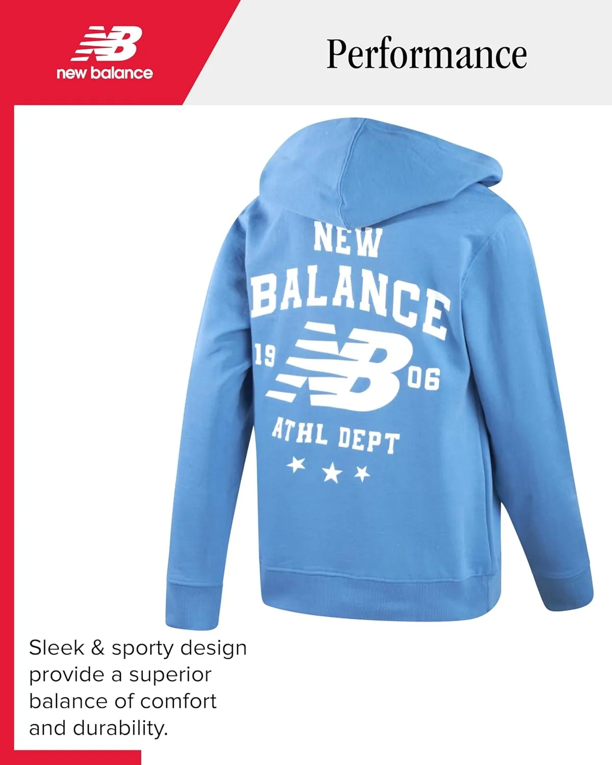 New Balance Boys' Athletic Hoodies - Performance Fleece Pullover Hoodie Sweatshirt with Stylish Back Graphic Print (8-20)