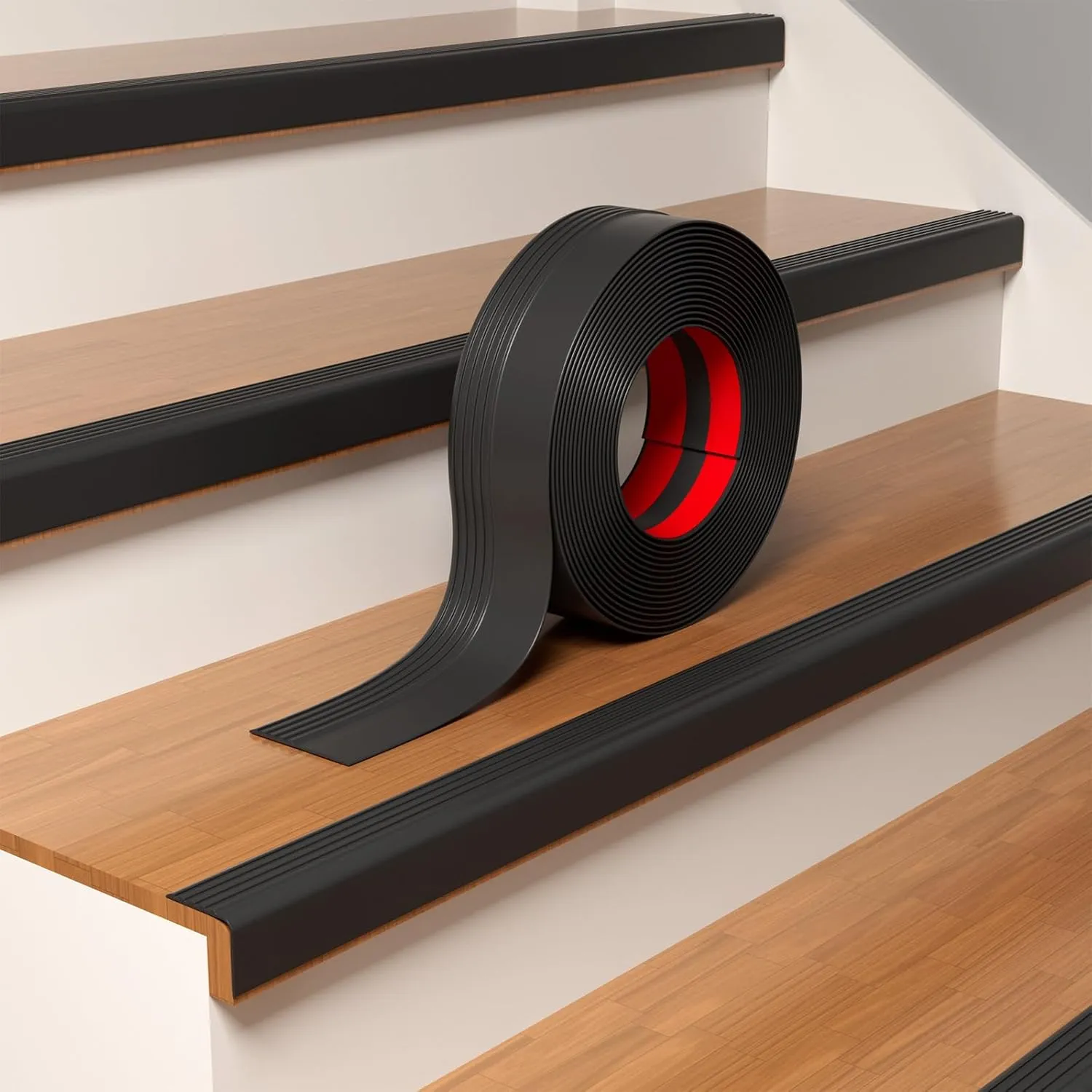 New Thickened Upgraded Stair Edge Trim, 20FT Vinyl Rubber Stair Nosing, Non-Slip Self Adhesive Stair Edge Protector Suitable for Indoor/Outdoor Stairs, Non-Slip and Waterproof