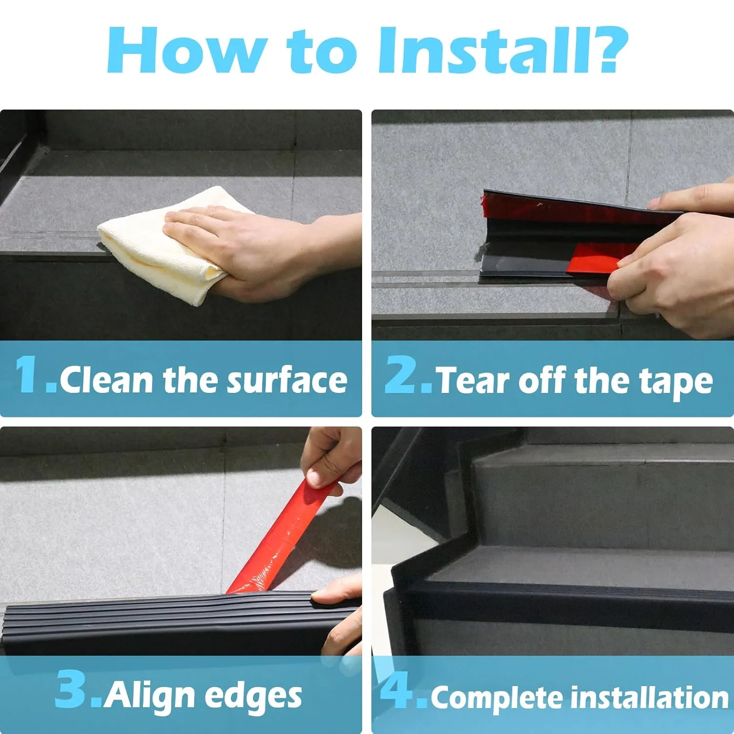 New Thickened Upgraded Stair Edge Trim, 20FT Vinyl Rubber Stair Nosing, Non-Slip Self Adhesive Stair Edge Protector Suitable for Indoor/Outdoor Stairs, Non-Slip and Waterproof