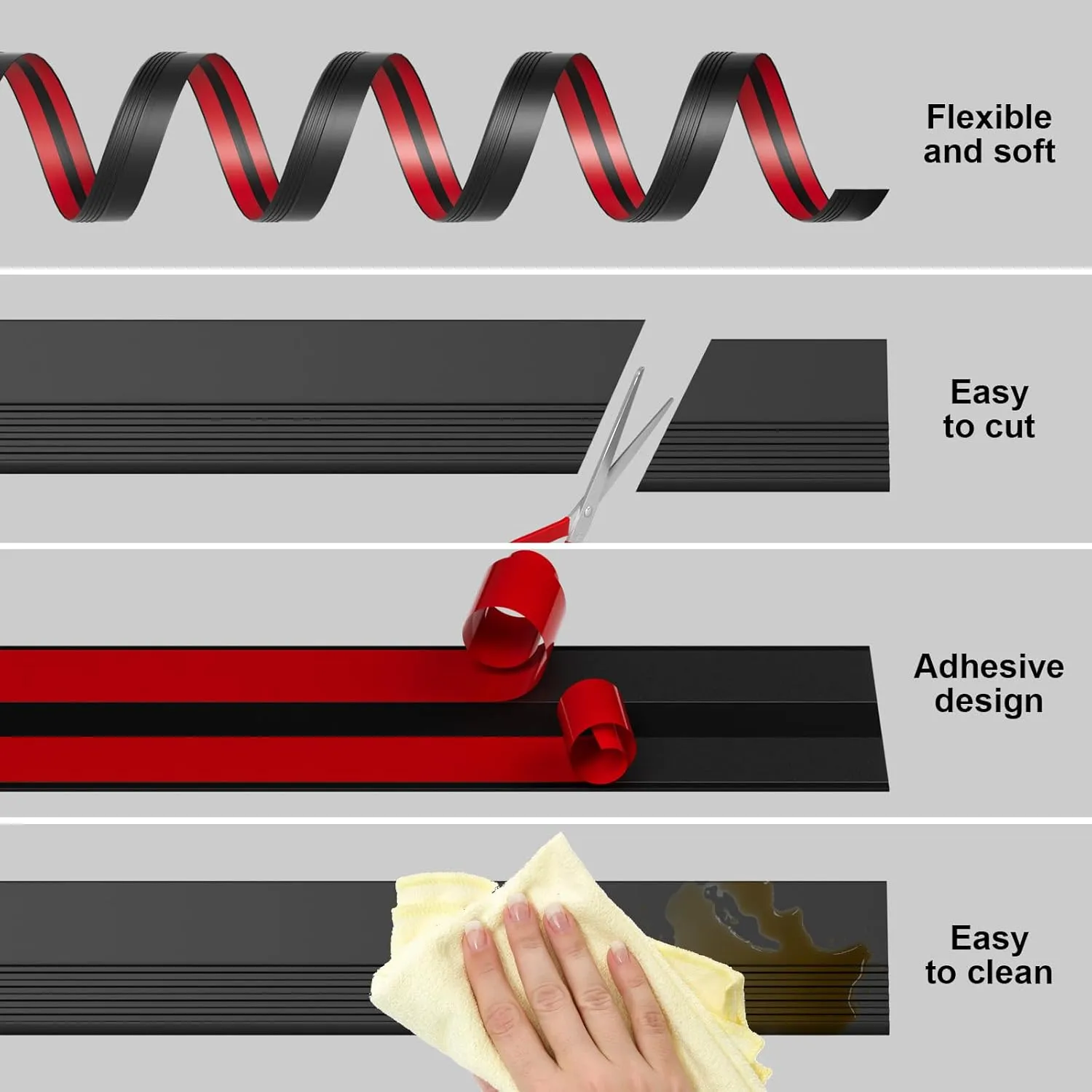New Thickened Upgraded Stair Edge Trim, 20FT Vinyl Rubber Stair Nosing, Non-Slip Self Adhesive Stair Edge Protector Suitable for Indoor/Outdoor Stairs, Non-Slip and Waterproof