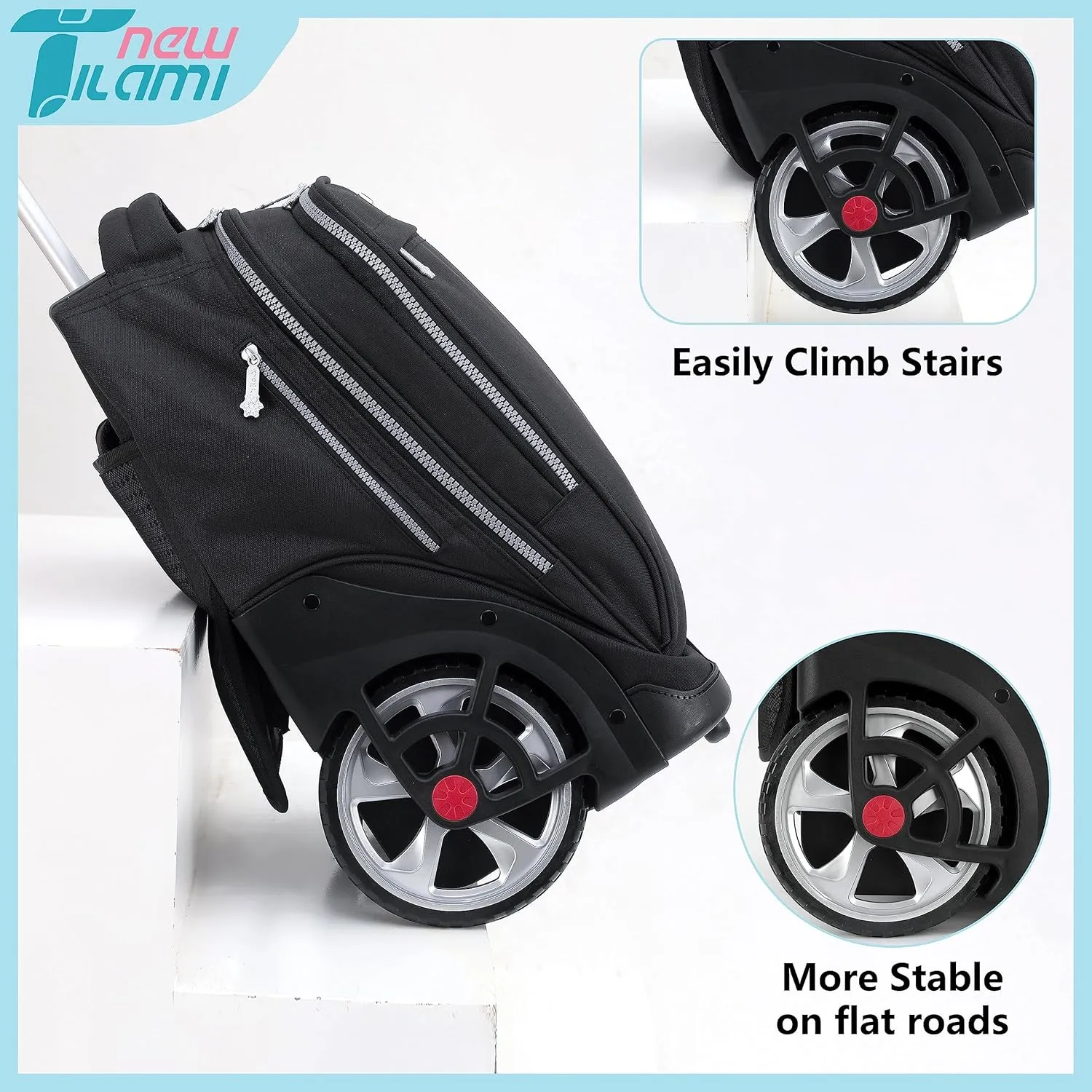 NEW TILAMI Rolling Backpack 19 inch Teens Rolling Backpack Cute Wheeled Computer Laptop Backpack Bookbag Roller Travel Bag College, Black