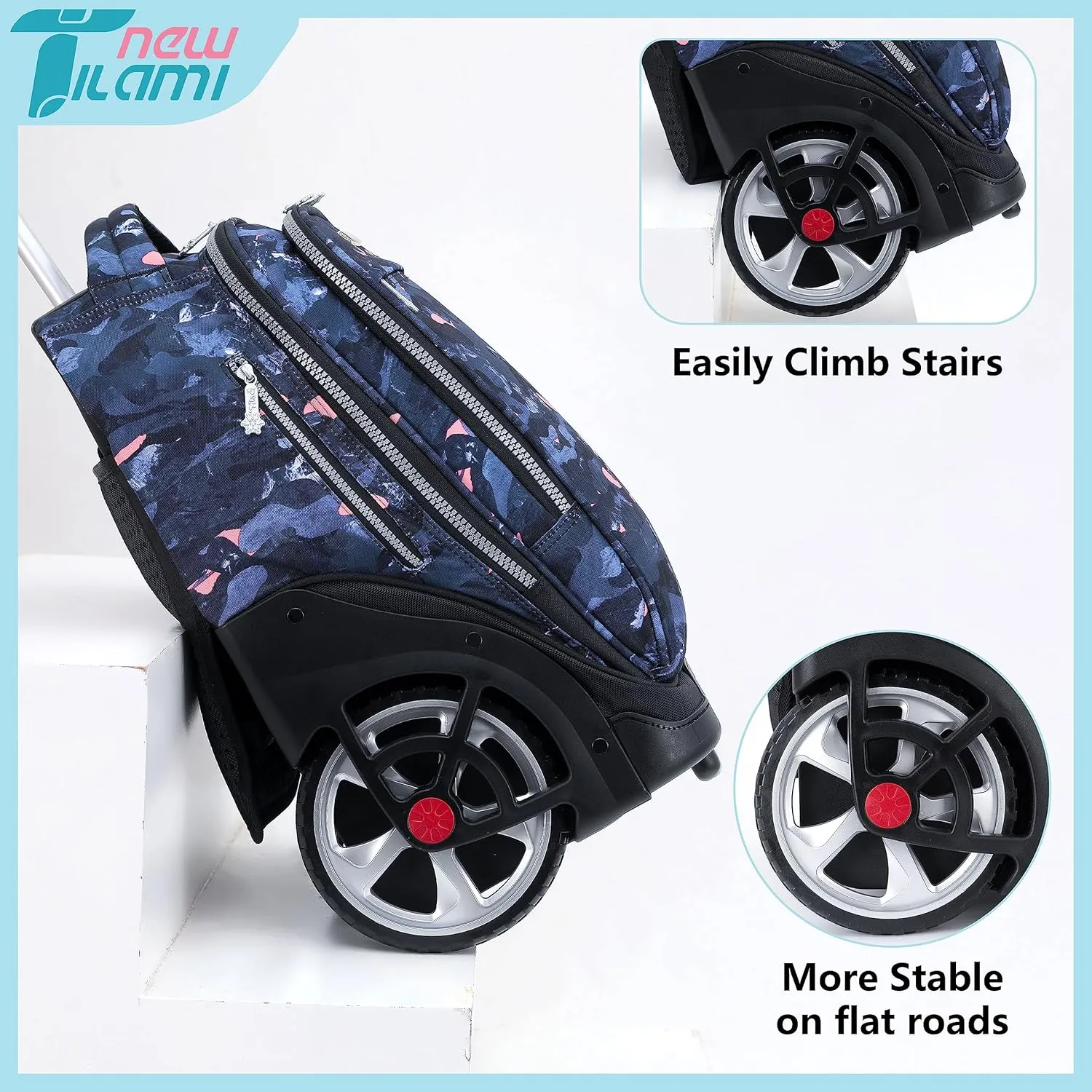 NEW TILAMI Rolling Backpack 19 inch Teens Rolling Backpack Cute Wheeled Computer Laptop Backpack Bookbag Roller Travel Bag College, Doodle Grey