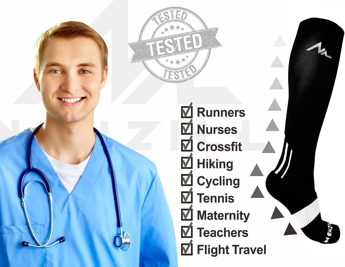 NEWZILL Medical Compression Socks for Women & Men Circulation 20-30 mmHg, Best for Running Athletic Hiking Travel Flight Nurses