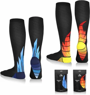 NEWZILL Medical Compression Socks for Women & Men Circulation 20-30 mmHg, Best Support for Running Athletic Cycling Nursing Travel Work and Fitness (S/M Ice & Fire 2 Pairs)