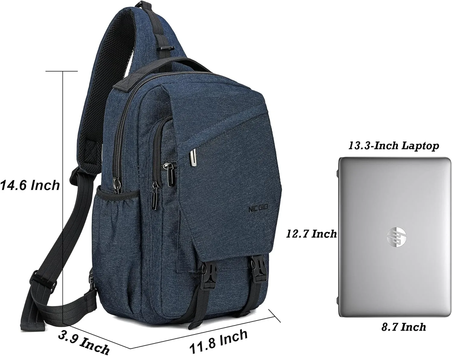 NICGID Sling Bag Backpack, 13.3'' 14.1'' Laptop Bag Crossbody Shoulder Chest Backpacks Travel Outdoors for Men Women