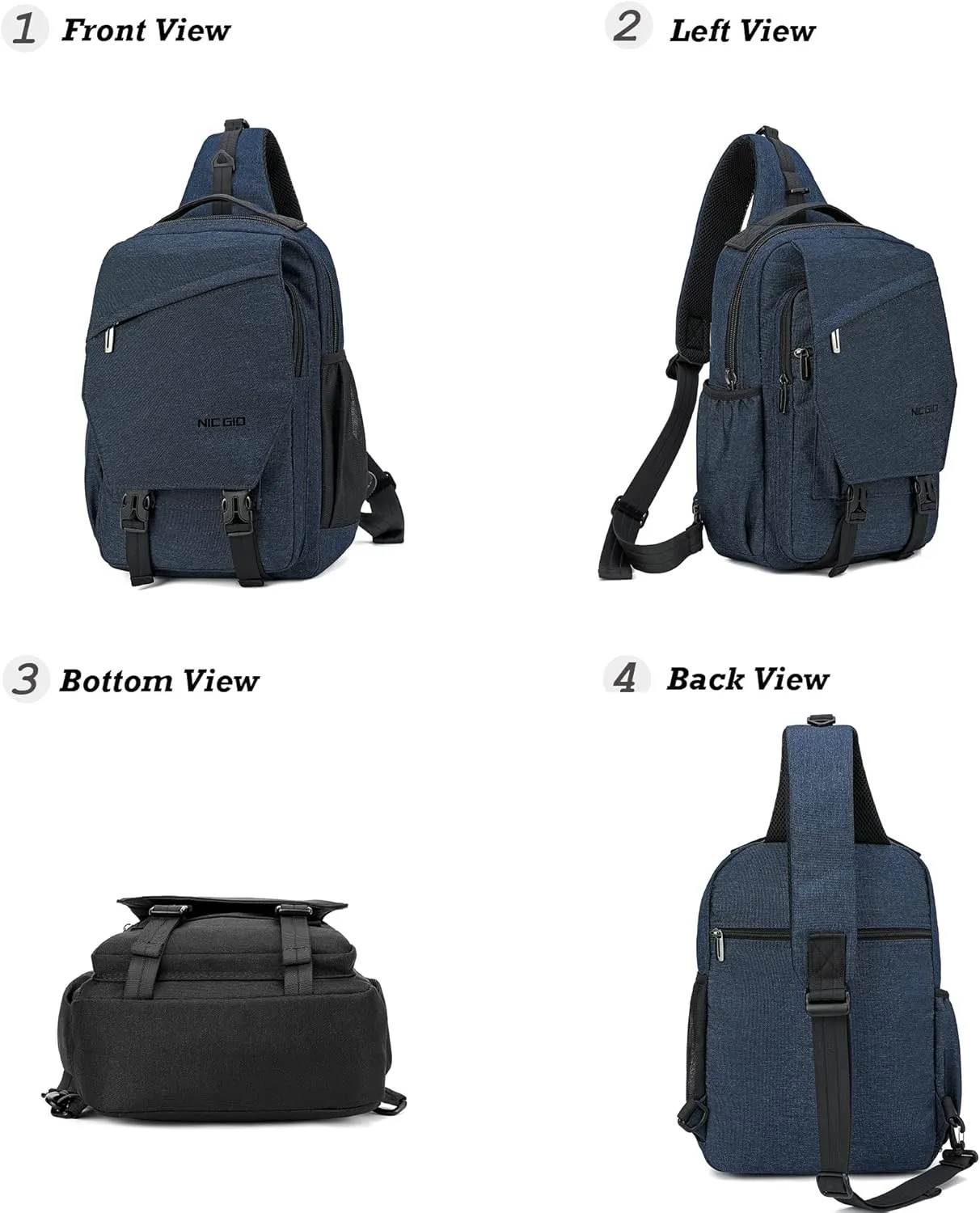 NICGID Sling Bag Backpack, 13.3'' 14.1'' Laptop Bag Crossbody Shoulder Chest Backpacks Travel Outdoors for Men Women