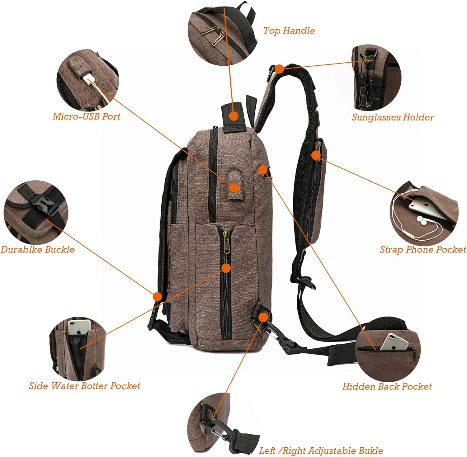 NICGID Sling Bags Chest Shoulder Backpacks, 13.3'' 14.1'' 15.6''Laptop Backpack Crossbody Messenger Bag Travel Outdoor