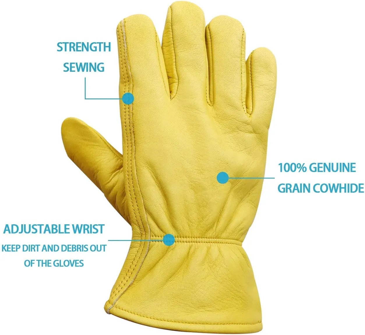 Nobrand Leather Work Gloves Stretchable Wrist Tough Cowhide Safe Working Glove (3, Large)