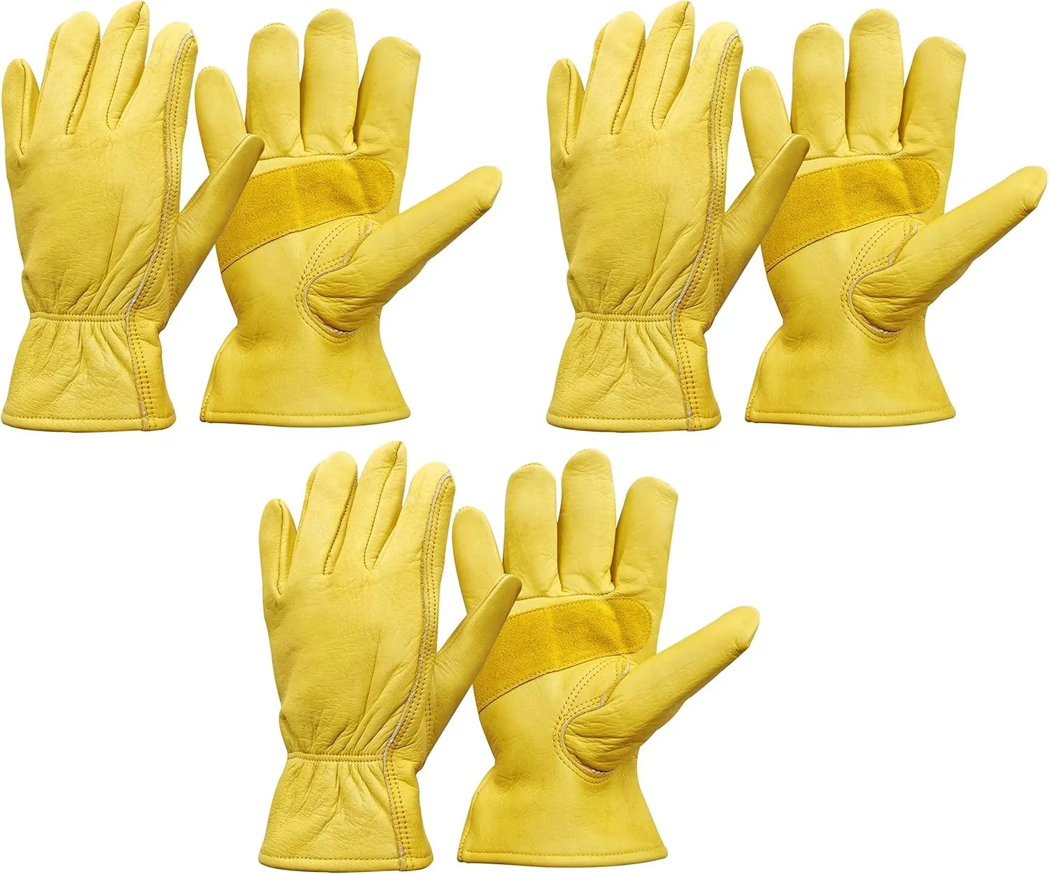 Nobrand Leather Work Gloves Stretchable Wrist Tough Cowhide Safe Working Glove (3, Large)