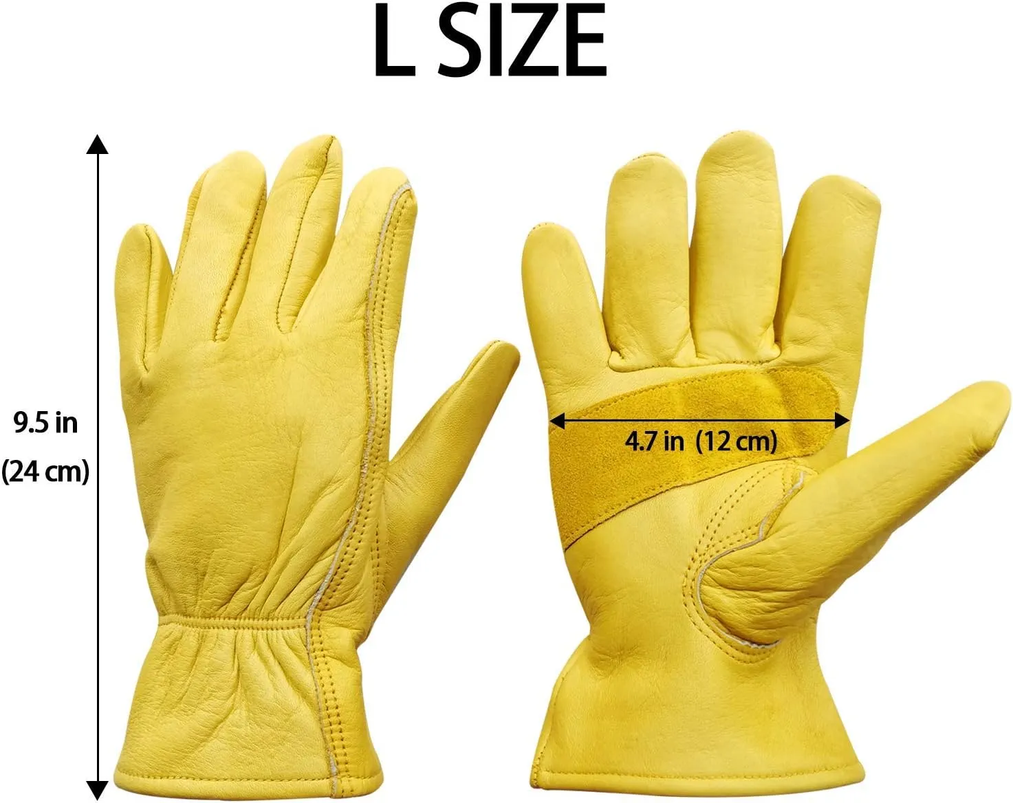 Nobrand Leather Work Gloves Stretchable Wrist Tough Cowhide Safe Working Glove (3, Large)