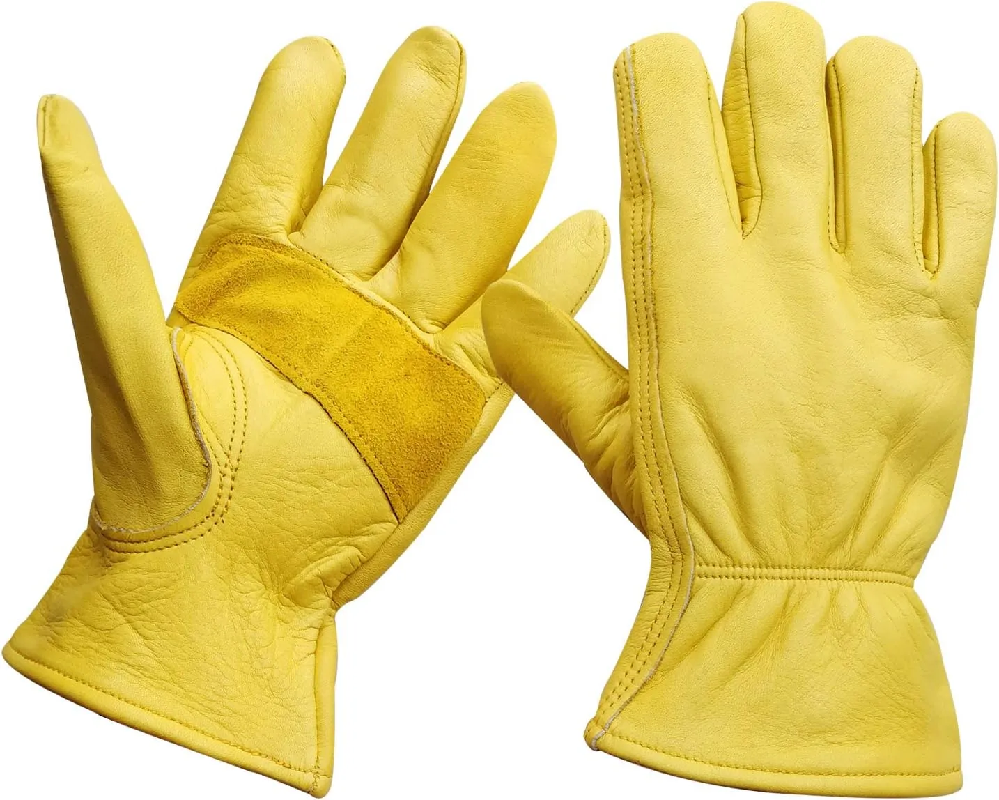 Nobrand Leather Work Gloves Stretchable Wrist Tough Cowhide Safe Working Glove (3, Large)