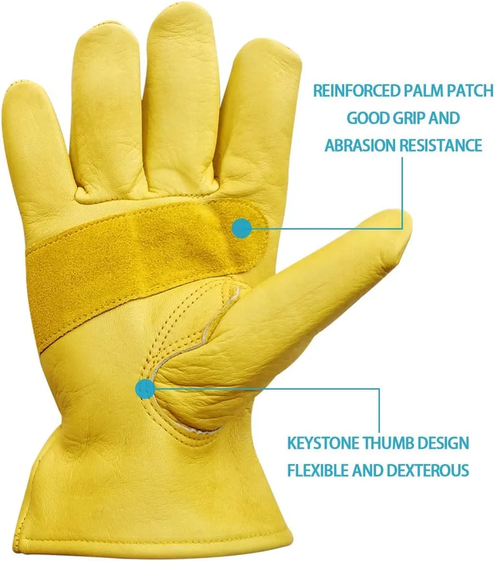 Nobrand Leather Work Gloves Stretchable Wrist Tough Cowhide Safe Working Glove (3, Large)