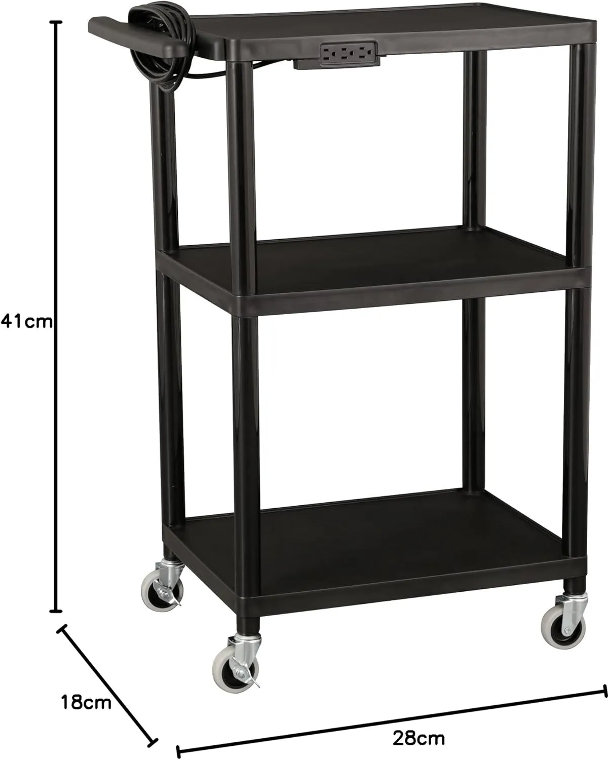 Norwood Commercial Furniture Mobile Utility AV Cart with Power Strip and Casters, Rolling Presentation and Media Cart on Wheels, Black