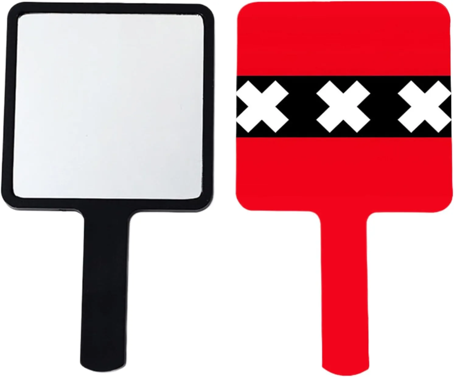 Novelty Amsterdam Flag Handheld Makeup Mirror Square Travel Cosmetic Mirror Portable Vanity Mirror Tool Fit Daily, Shaving, Beautify, Travel Black 9×16Cm