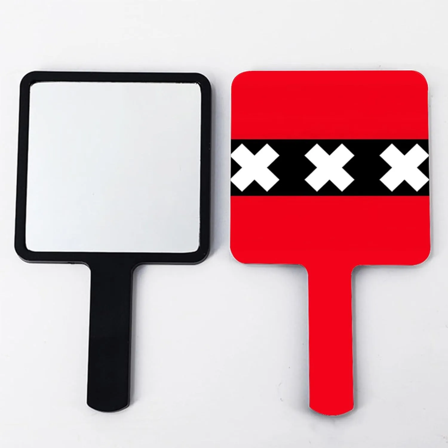 Novelty Amsterdam Flag Handheld Makeup Mirror Square Travel Cosmetic Mirror Portable Vanity Mirror Tool Fit Daily, Shaving, Beautify, Travel Black 9×16Cm