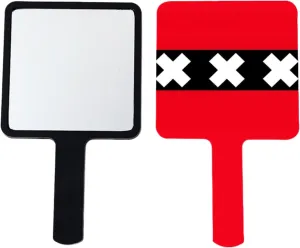 Novelty Amsterdam Flag Handheld Makeup Mirror Square Travel Cosmetic Mirror Portable Vanity Mirror Tool Fit Daily, Shaving, Beautify, Travel Black 9×16Cm