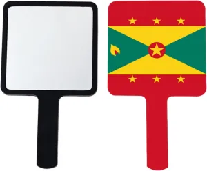Novelty Grenada Flag Handheld Makeup Mirror - Women Girls Square Travel Cosmetic Mirror Portable Vanity Mirror Fit Shaving, Beautify Black 9×16Cm