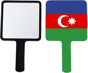 Novelty Republic of Azerbaijan Flag Handheld Makeup Mirror Square Travel Cosmetic Mirror Portable Vanity Mirror Fit Daily, Shaving, Beautify, Travel Black 9×16Cm