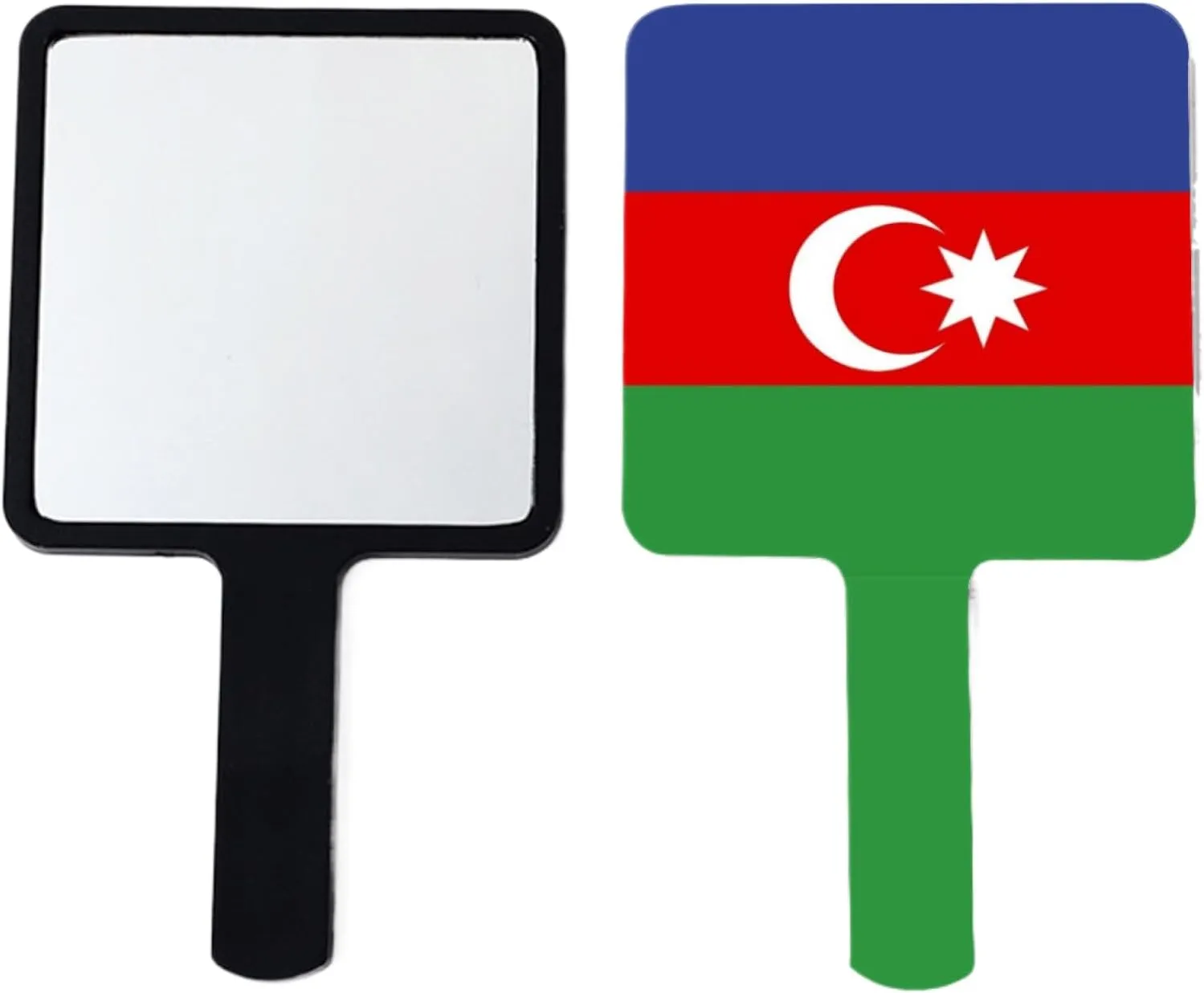 Novelty Republic of Azerbaijan Flag Handheld Makeup Mirror Square Travel Cosmetic Mirror Portable Vanity Mirror Fit Daily, Shaving, Beautify, Travel Black 9×16Cm