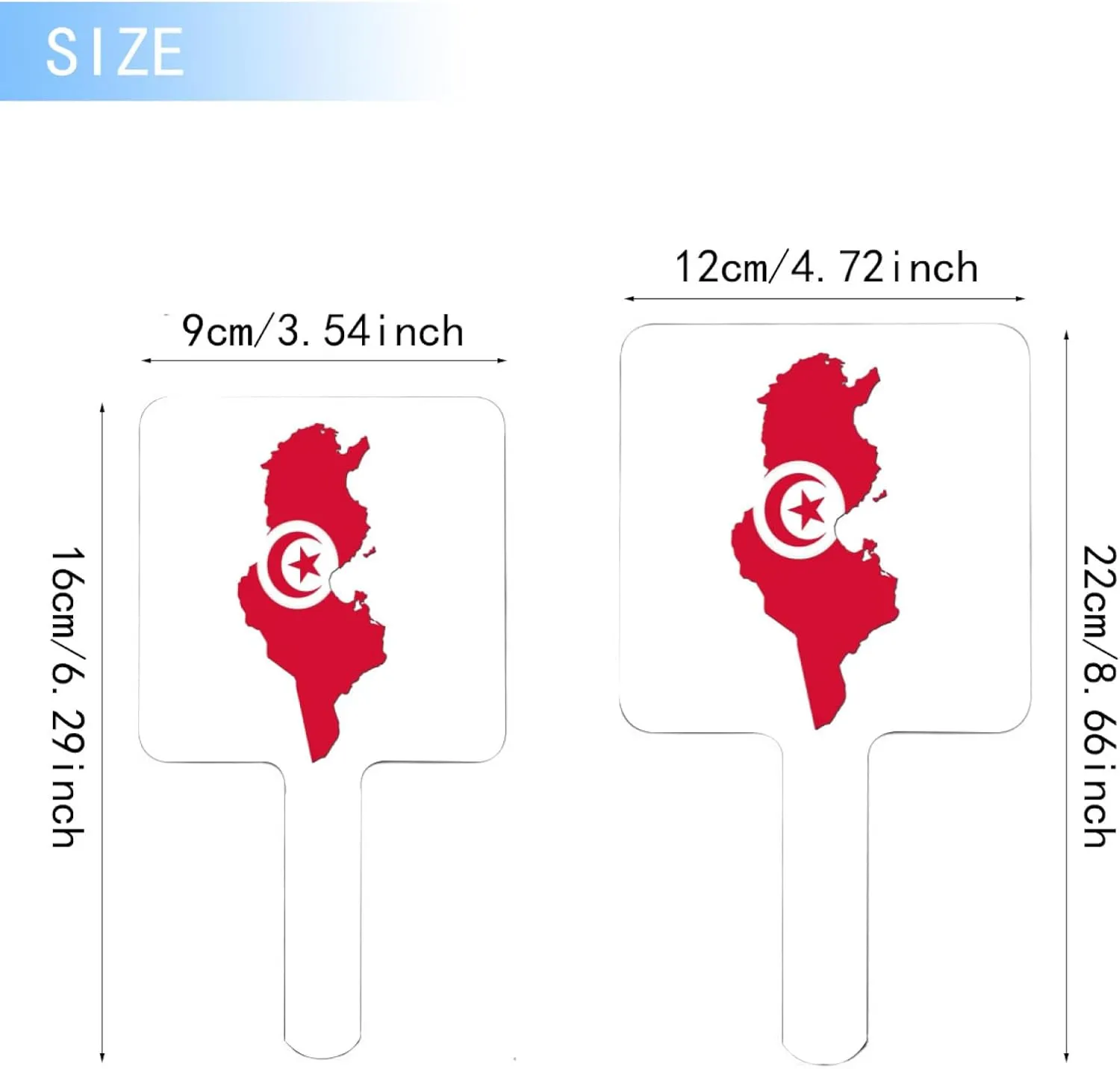 Novelty Republic of Tunisia Map National Flag Handheld Mirror - Personalized Beauty Hairdressing Mirror for Women, Makeup Handheld Mirror with Handle Black 12×22Cm