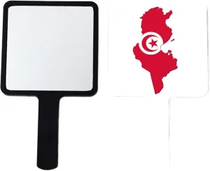 Novelty Republic of Tunisia Map National Flag Handheld Mirror - Personalized Beauty Hairdressing Mirror for Women, Makeup Handheld Mirror with Handle Black 12×22Cm
