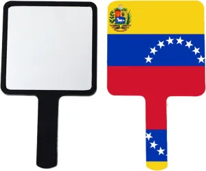 Novelty Venezuela Flag Professional Hand Mirror, Square Makeup Hand Held Mirror with Handle for Salon, Barber, Grooming, Shaving, and Travel Black 9×16Cm